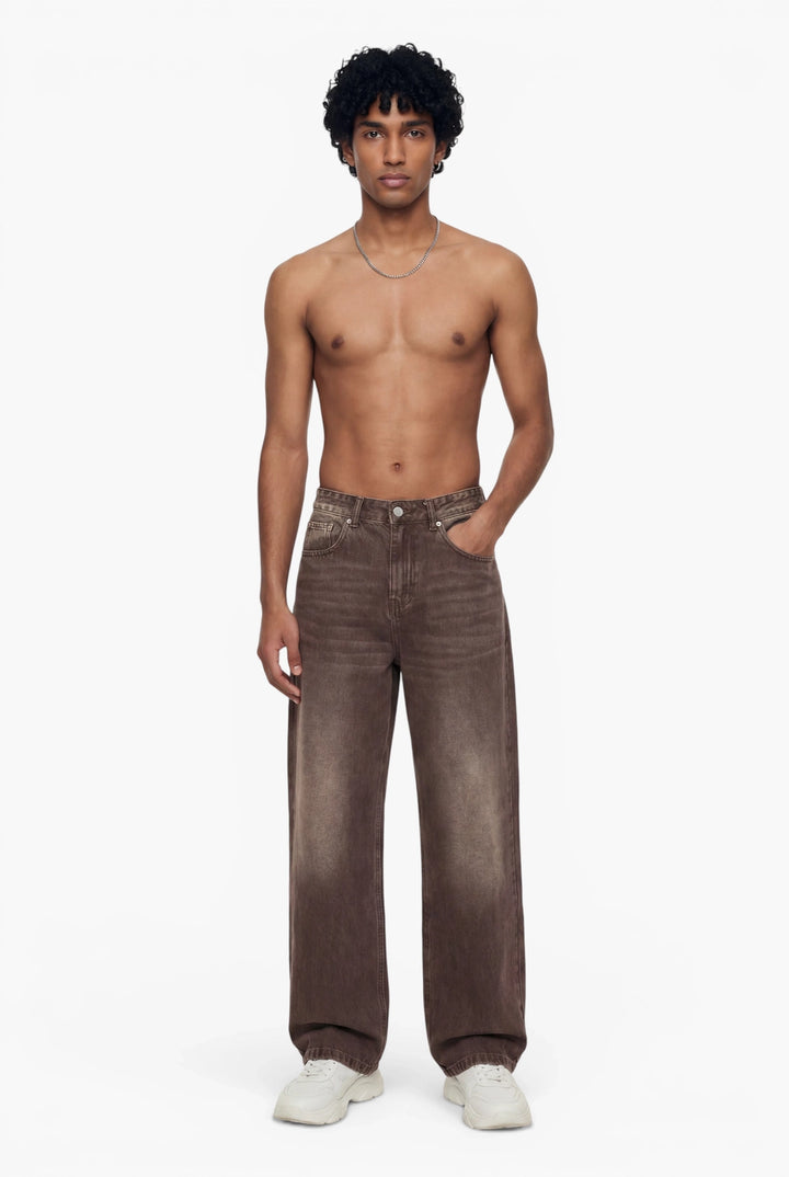 Alvoro Mocha Denim Jeans — relaxed fit heavy denim jeans
