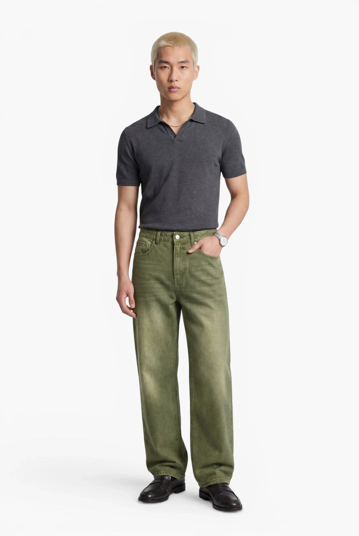 Alvoro Matcha Denim Jeans — relaxed fit heavy denim jeans
